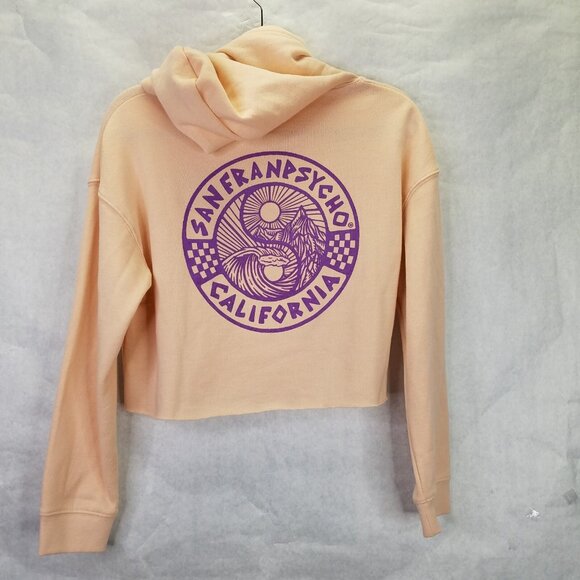 San Franpsycho Yin-Yang Crop Hoodie Women's Small Sweatshirt Blush Pink Purple - Picture 9 of 16